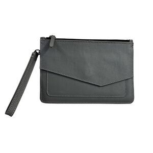 Botkier New York Gray Leather Wristlet Zip Pouch Small Front‎ Pocket Clutch